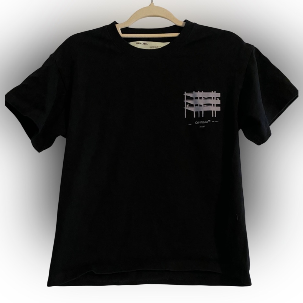 Off-White Women’s Slim Fit Crop Reflective Industrial T-Shirt Black Grey Size XS